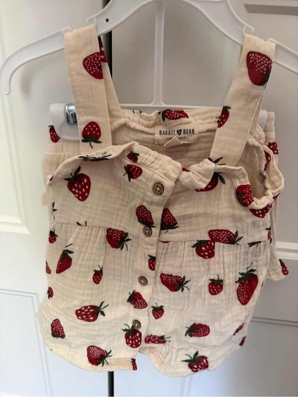 Rabbit + Bear Cream colored 2 piece outfit with Red Strawberry Print